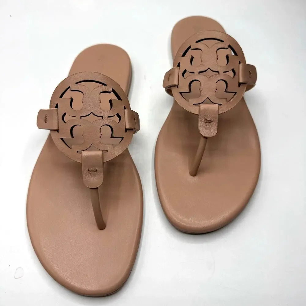 NEW NWT Tory Burch Miller Soft Calf Leather Sandals in Light Sand US 10